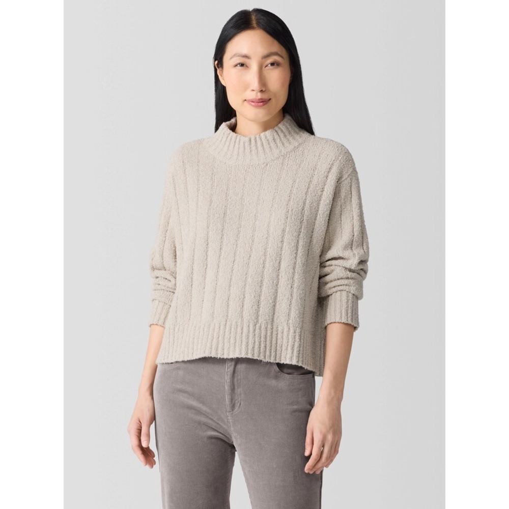 Eileen Fisher Cotton Fluff Rib Turtleneck Top‎ Boxy Cropped Sweater XL Chalk NEW
